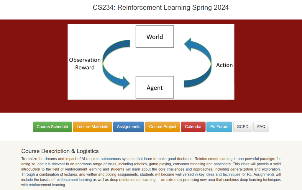 Stanford CS234: Reinforcement Learning